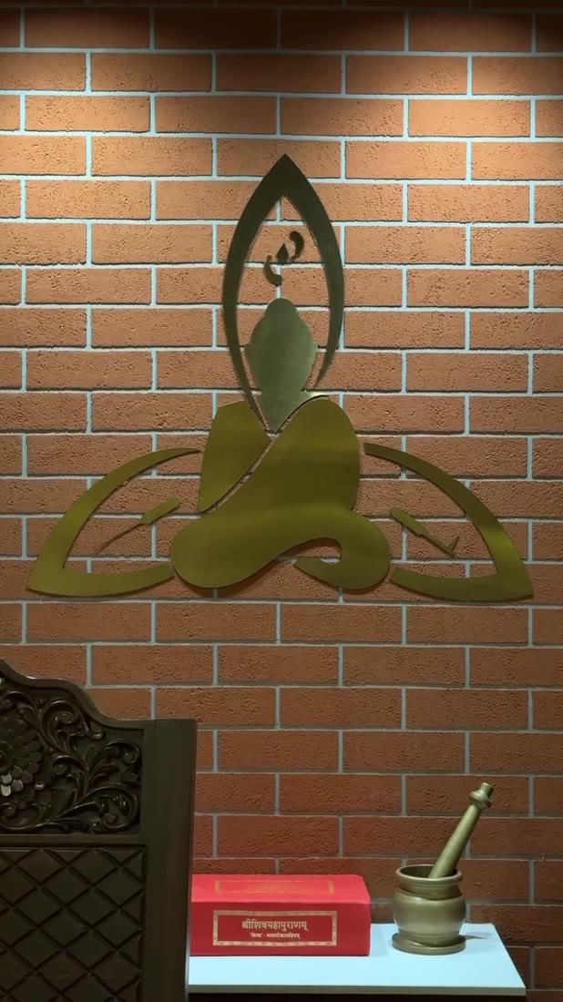 Ayurveda clinic wall emblem and herbal display