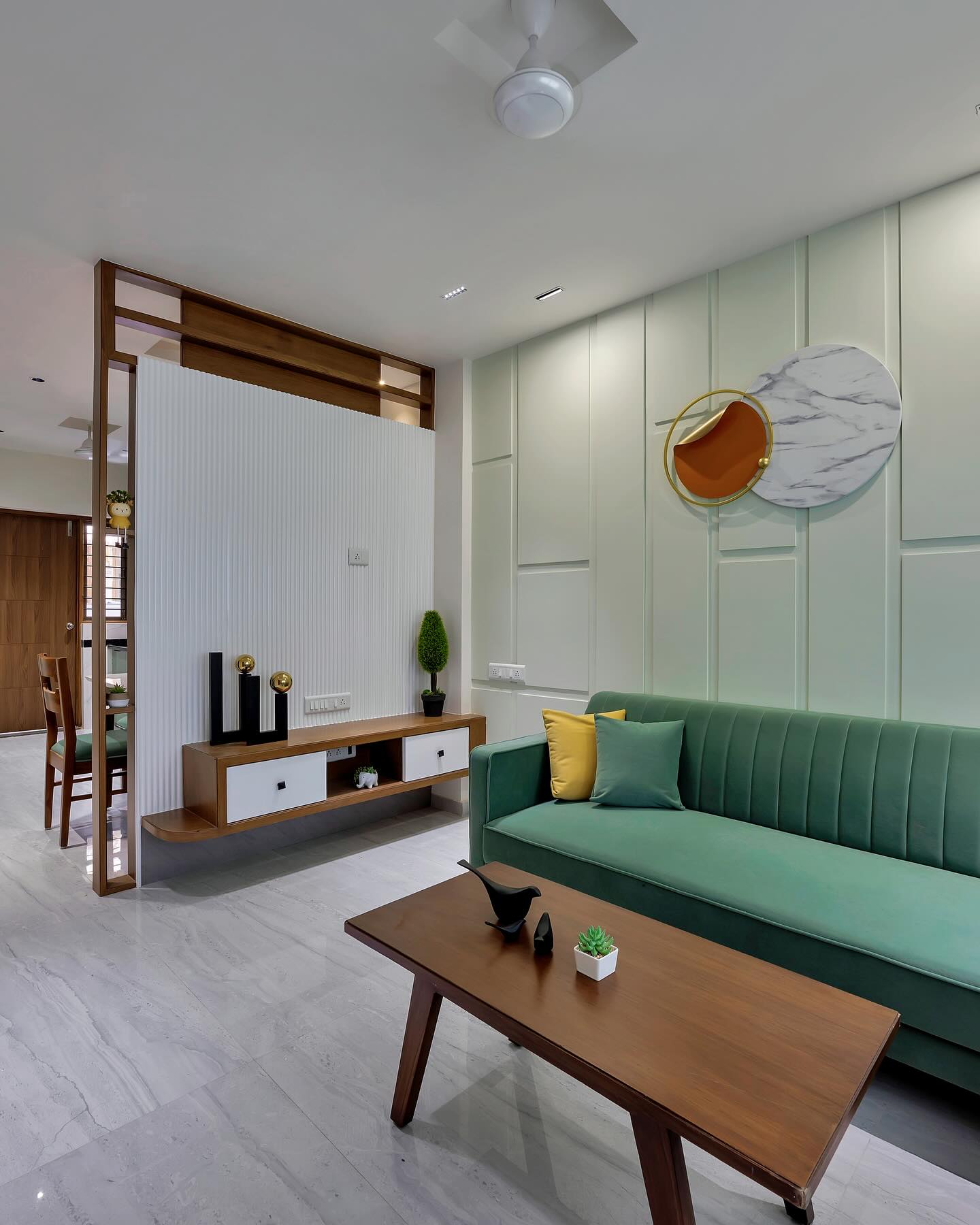 Living room with wood console
